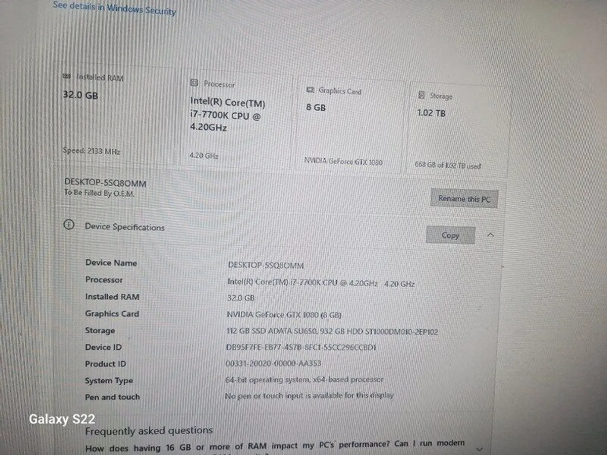 Gaming PC 32GB RAM - Intel I7-7700k - Nvidia 1080 - Image 2