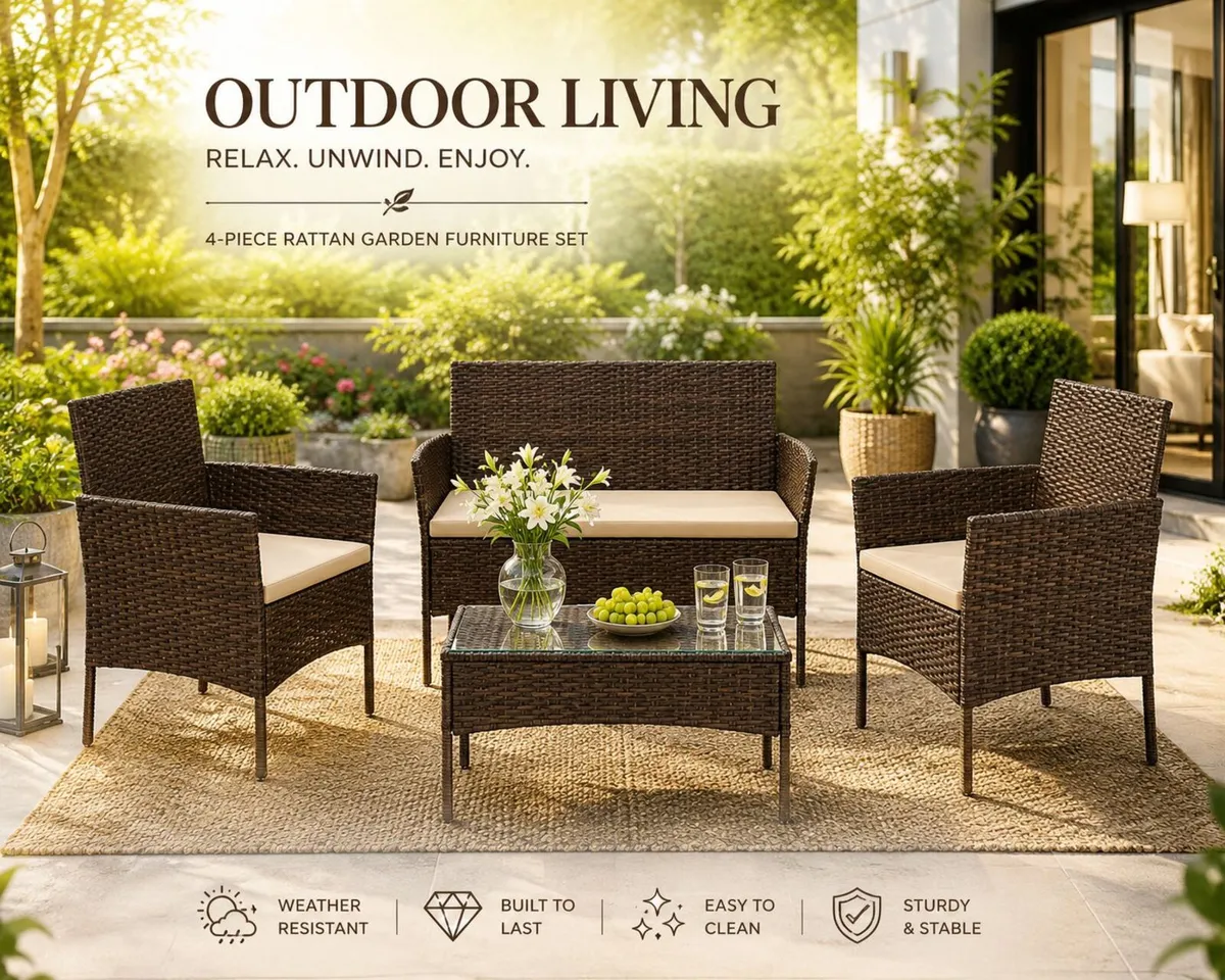 4 Piece Rattan Garden Furniture Set Patio Sofa Set - Image 3