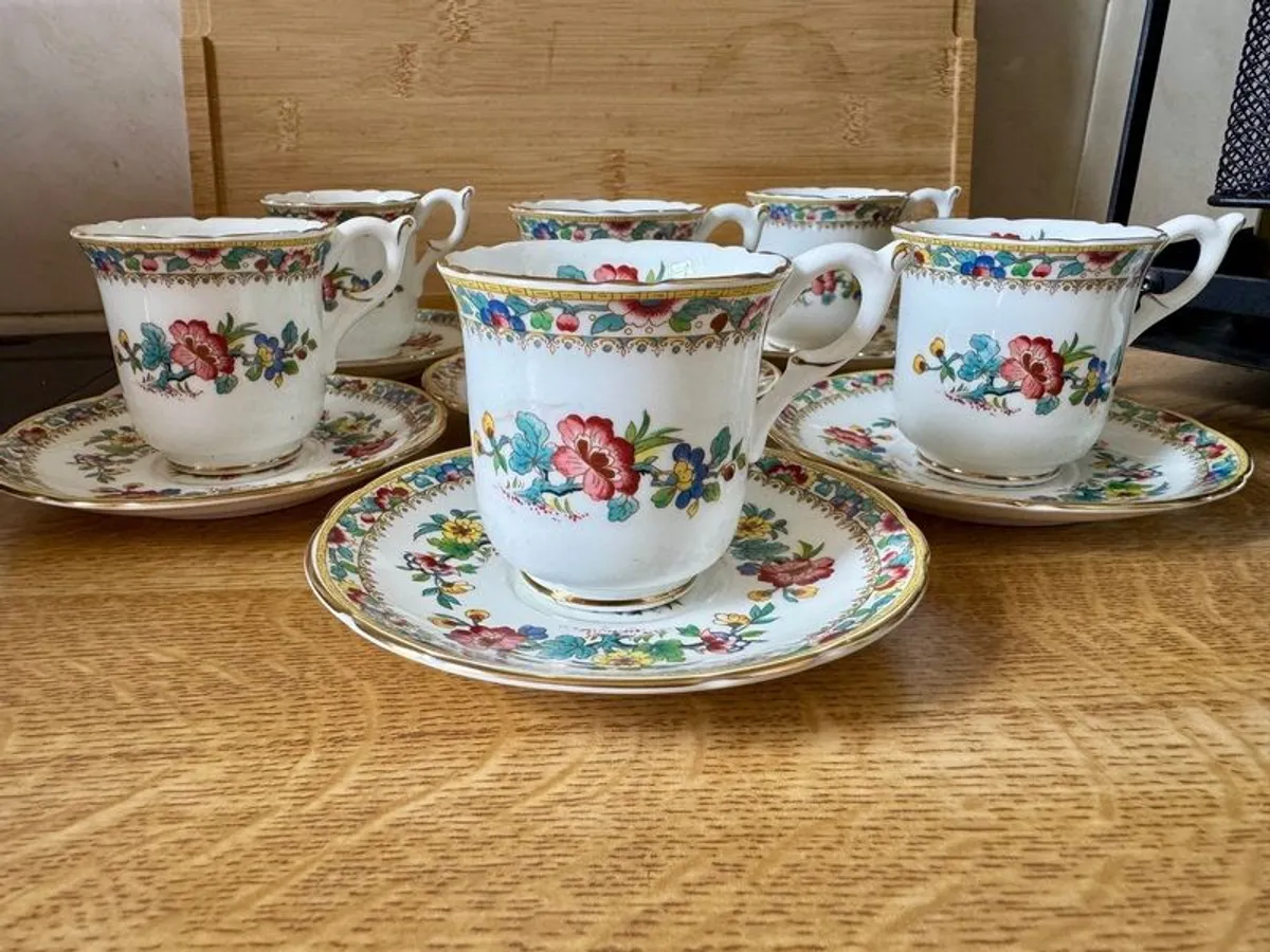 Coalport Ming Rose Espresso Set 6 Cups and 6 Saucers - Image 1