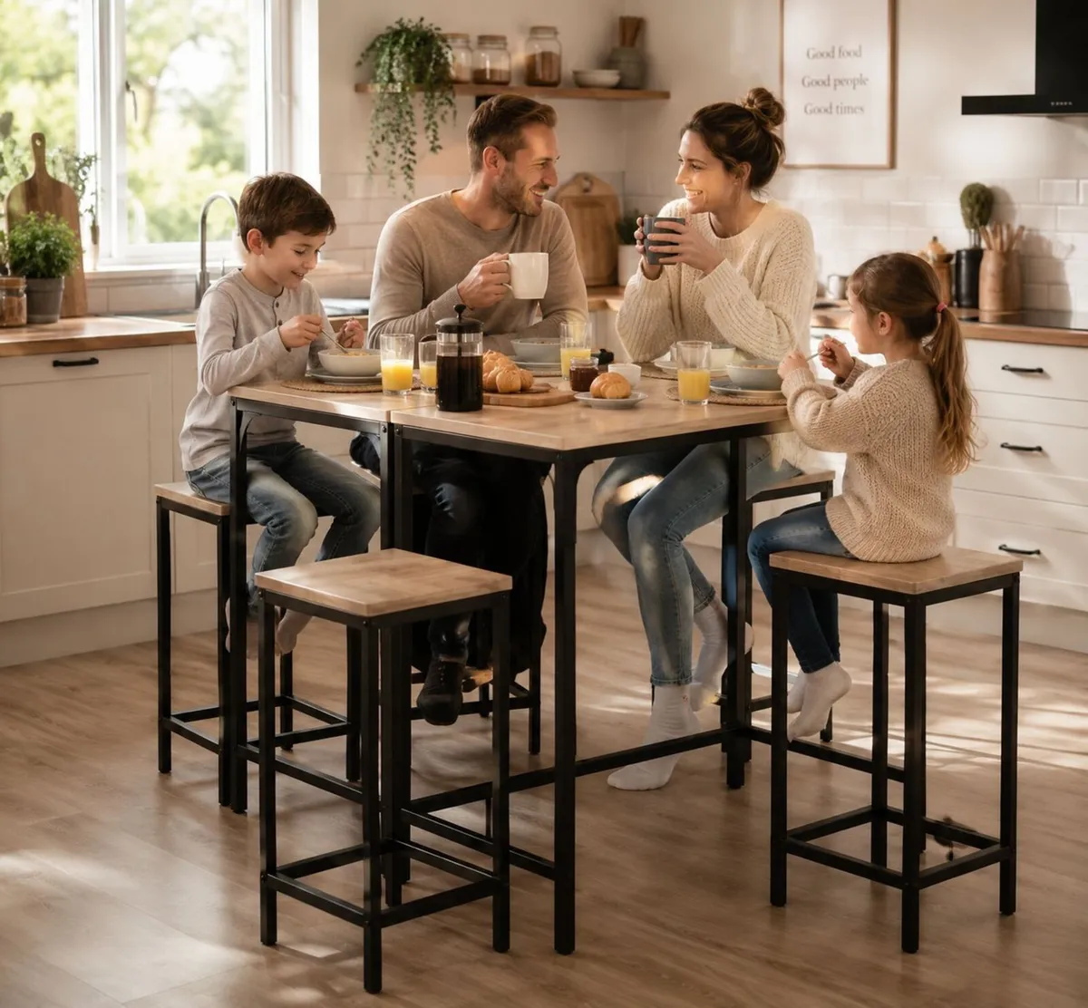 Industrial Bar Table & 4 Stools Set Natural Oak Co - Image 2