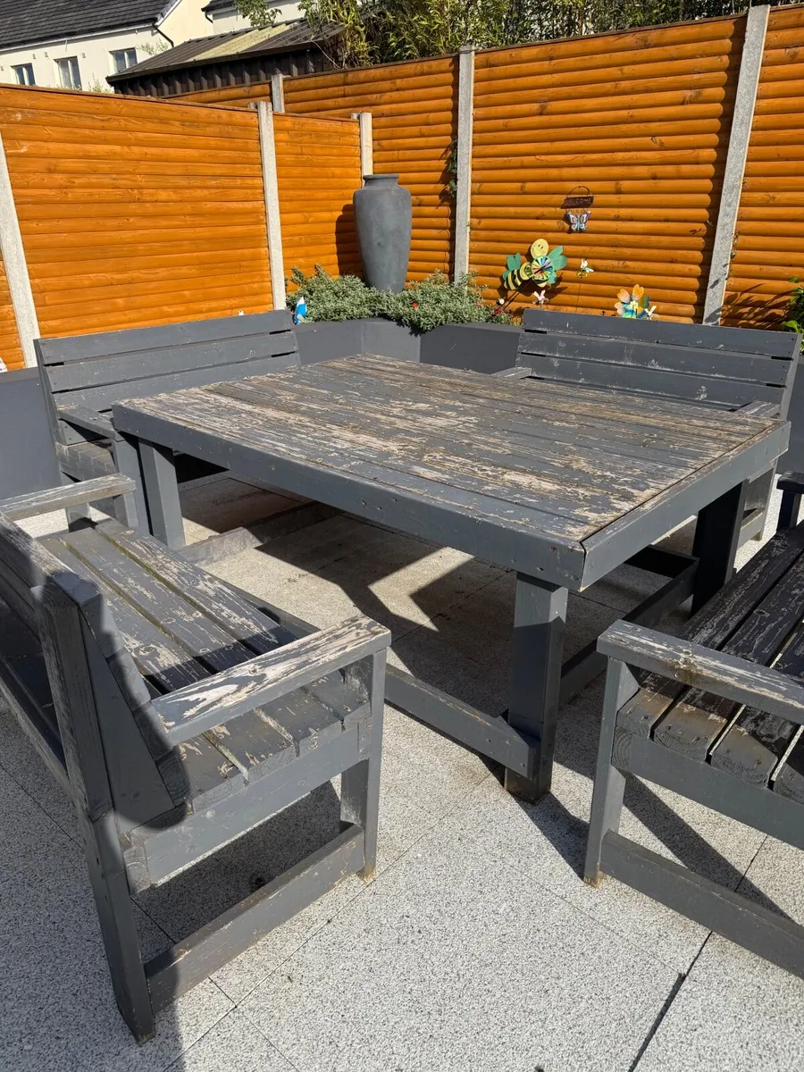 Wooden Garden Furniture Bench and Table - Image 1