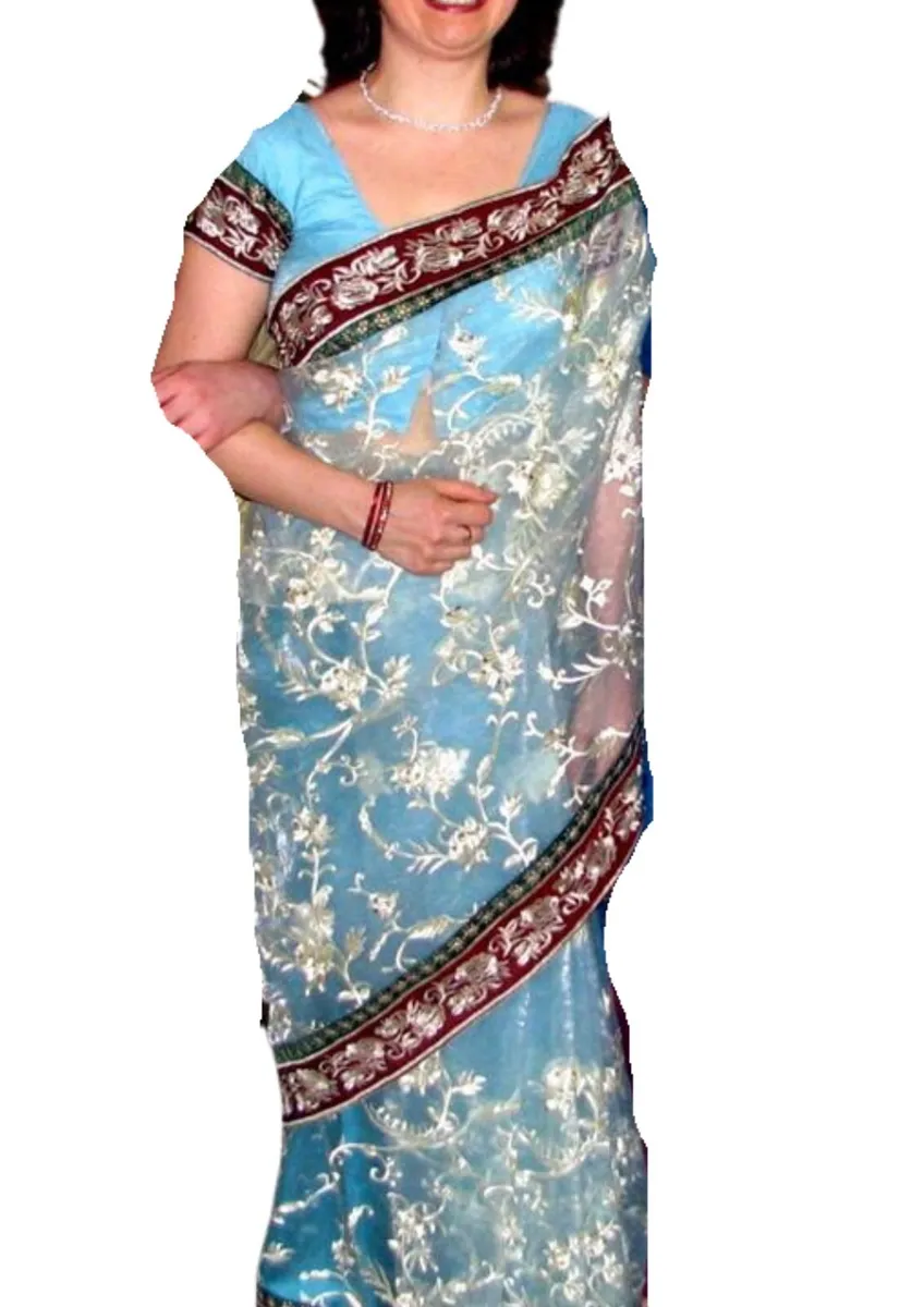 Stylish Organza  Indian  Sari 3-Piece  (UK 6-8) - Image 1