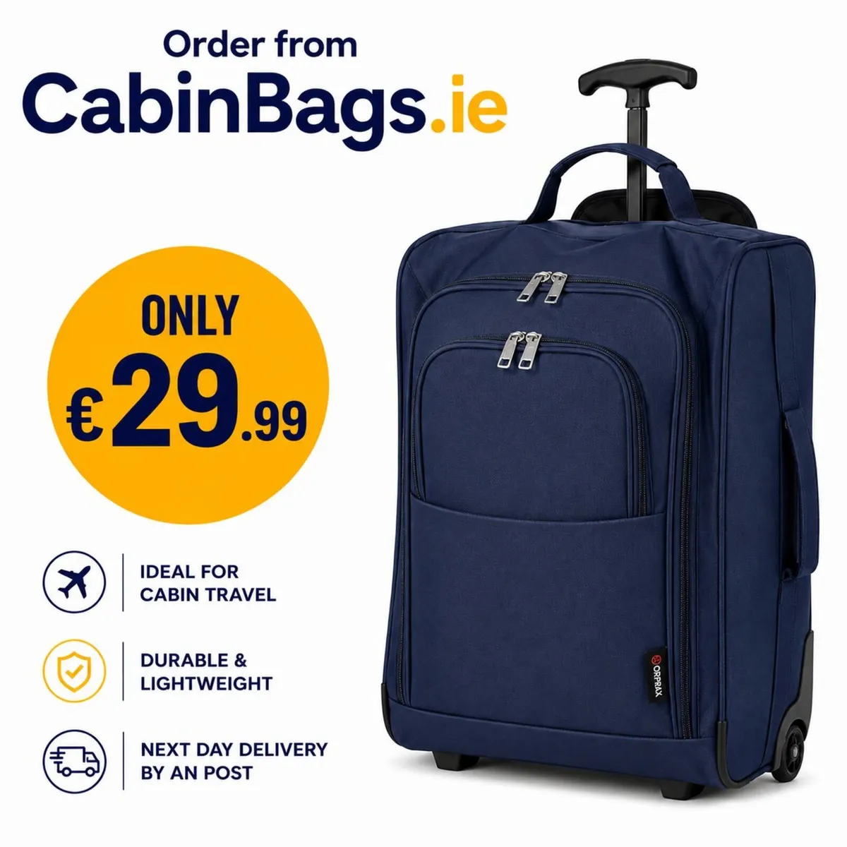 5 Cities Hand Luggage Cabin Bag (55x40x20cm) Navy - Image 1