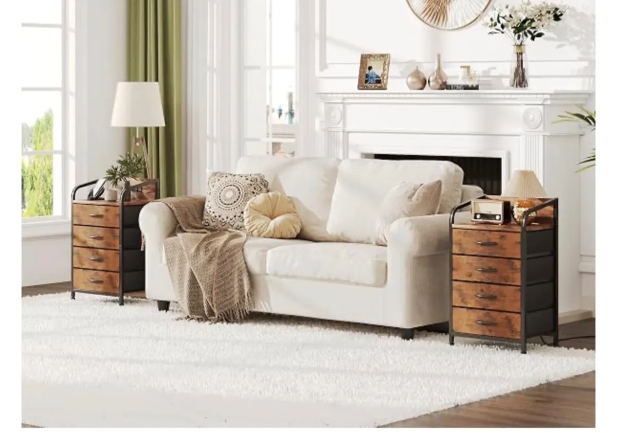 Bedside Table Cabinet with Drawers and Charging St - Image 1