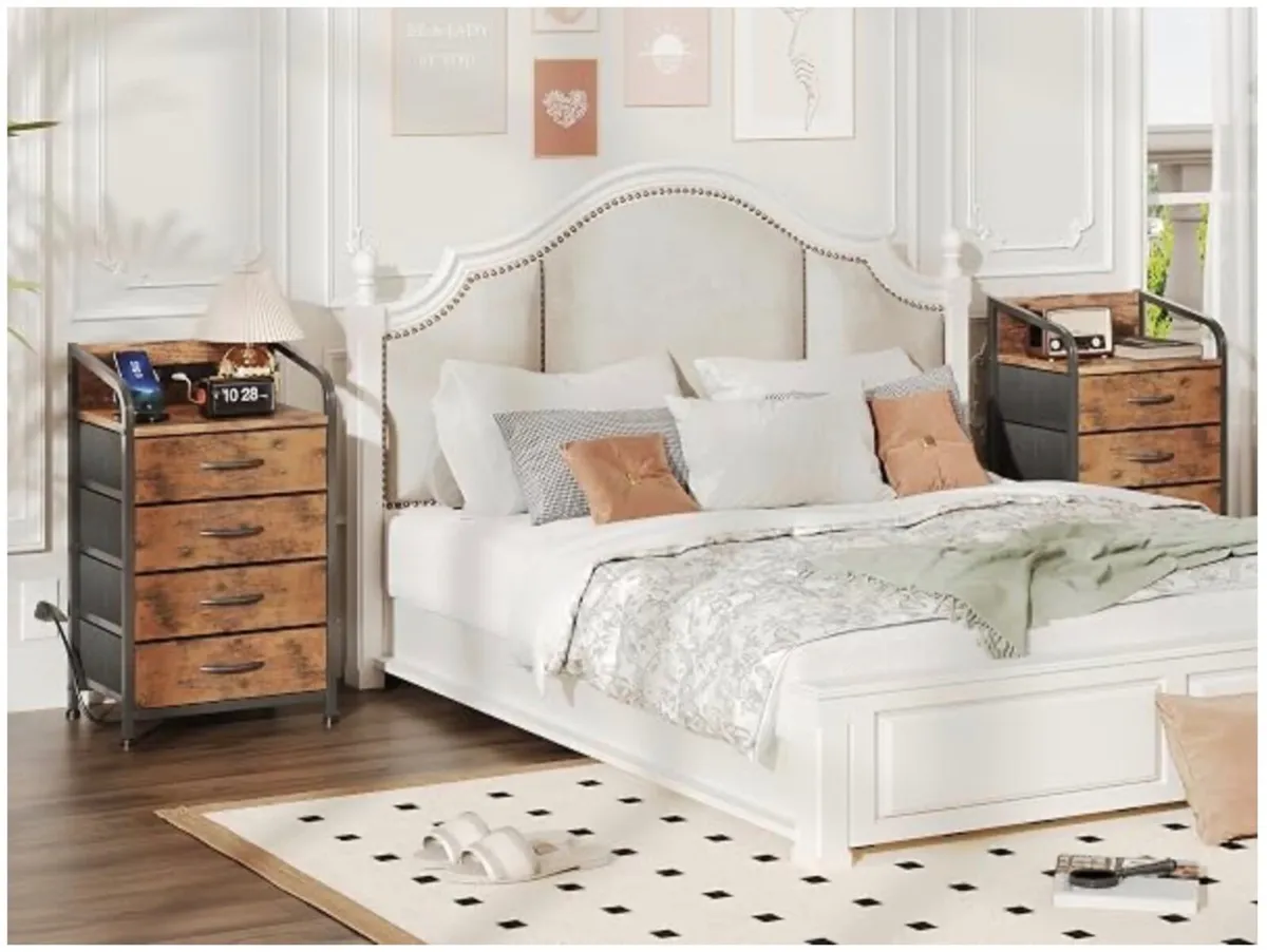 Bedside Table Cabinet with Drawers and Charging St - Image 2