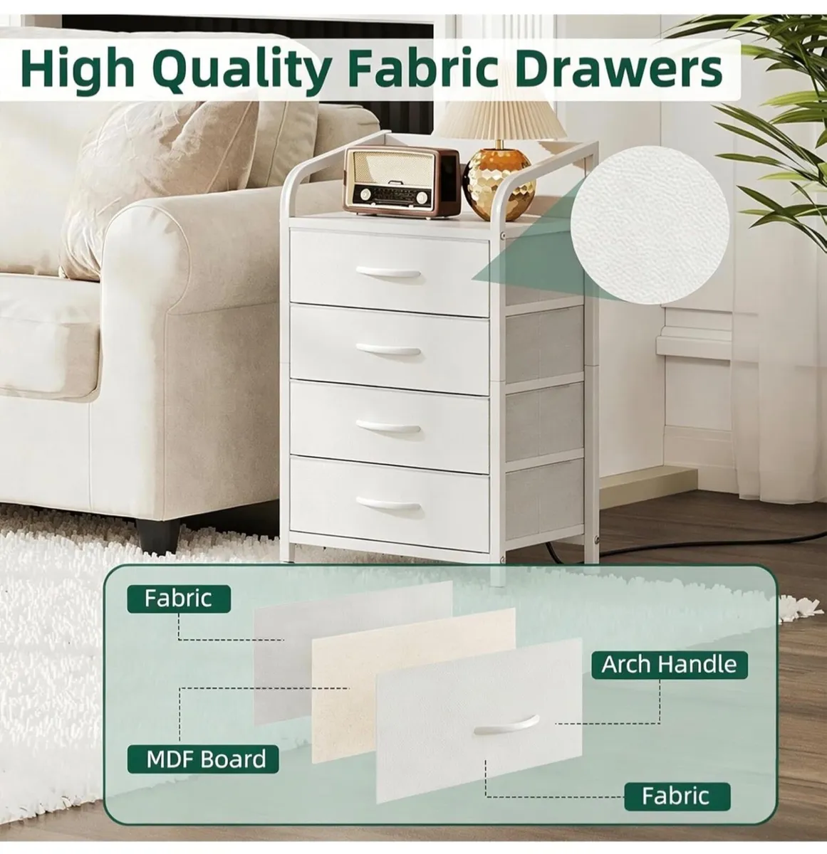 Bedside Table Cabinet with Drawers and Charging St - Image 4
