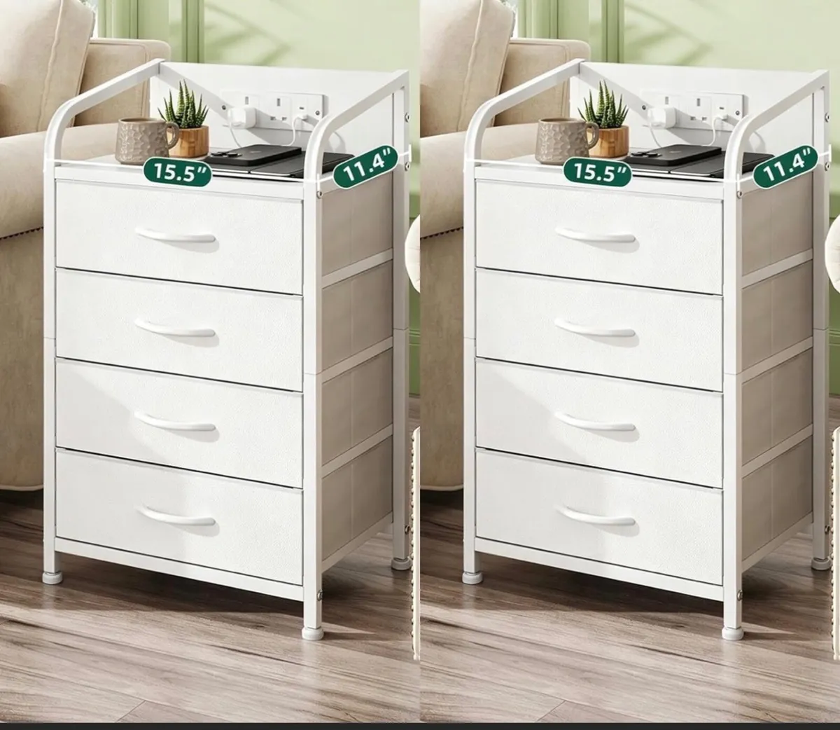 2 Bedside Table Cabinet with Drawers and Charging - Image 1