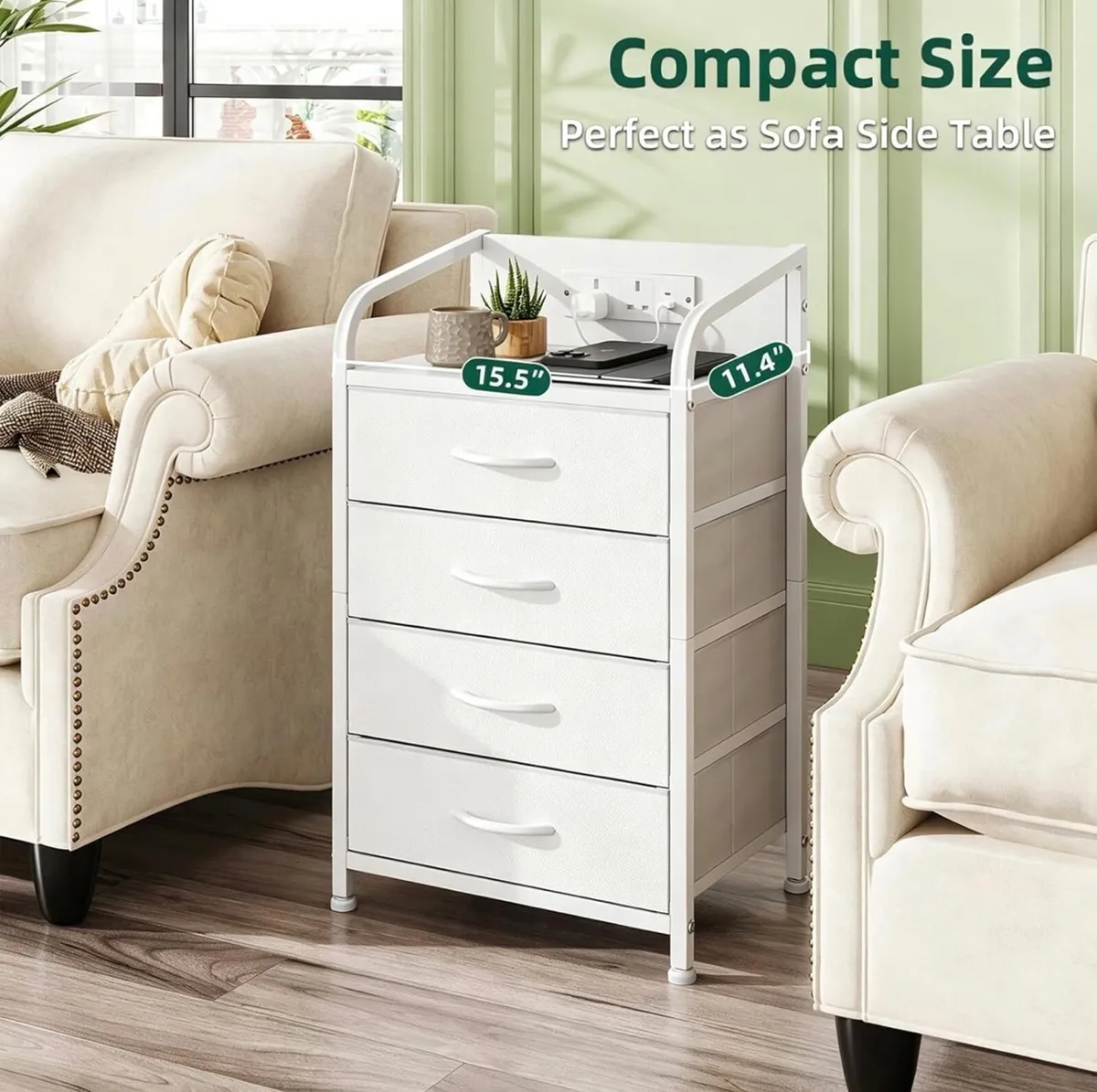 2 Bedside Table Cabinet with Drawers and Charging - Image 4