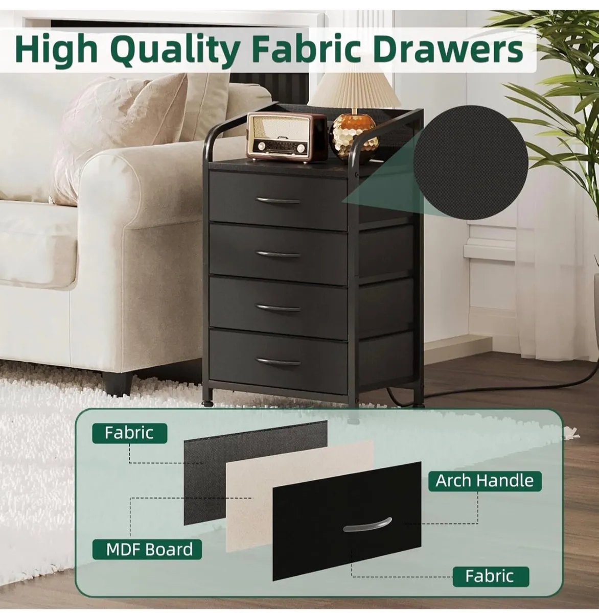 2 Bedside Table Cabinet with Drawers and Charging - Image 3