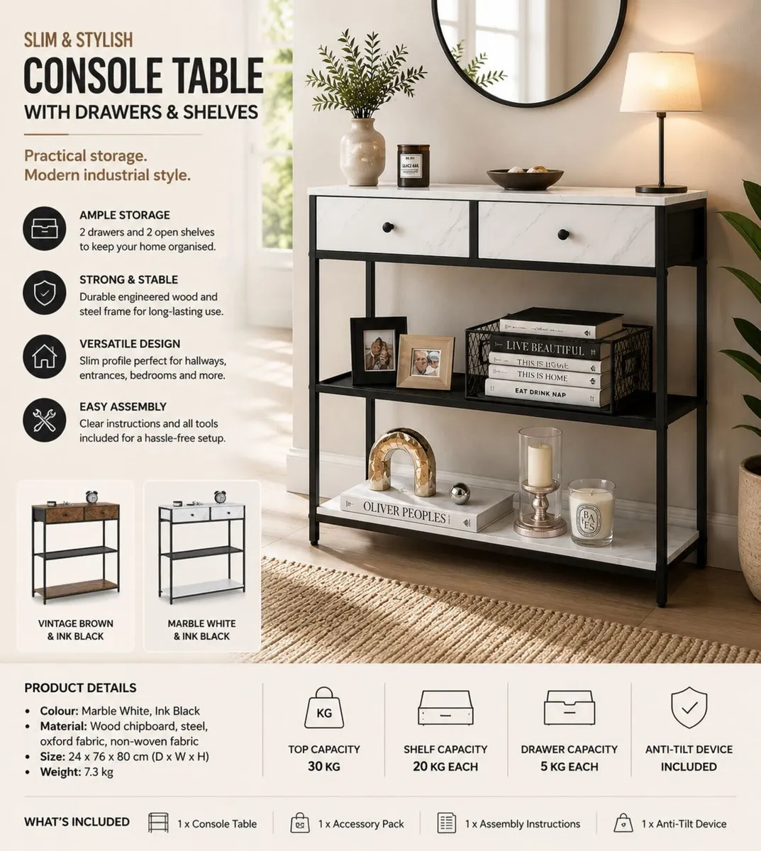 Console Table Vintage  Marble Style - Image 1