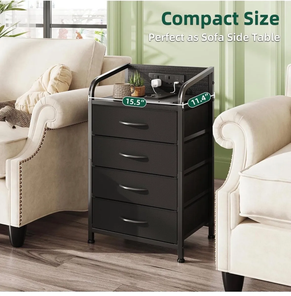 2 Bedside Table Cabinet with Drawers and Charging - Image 1