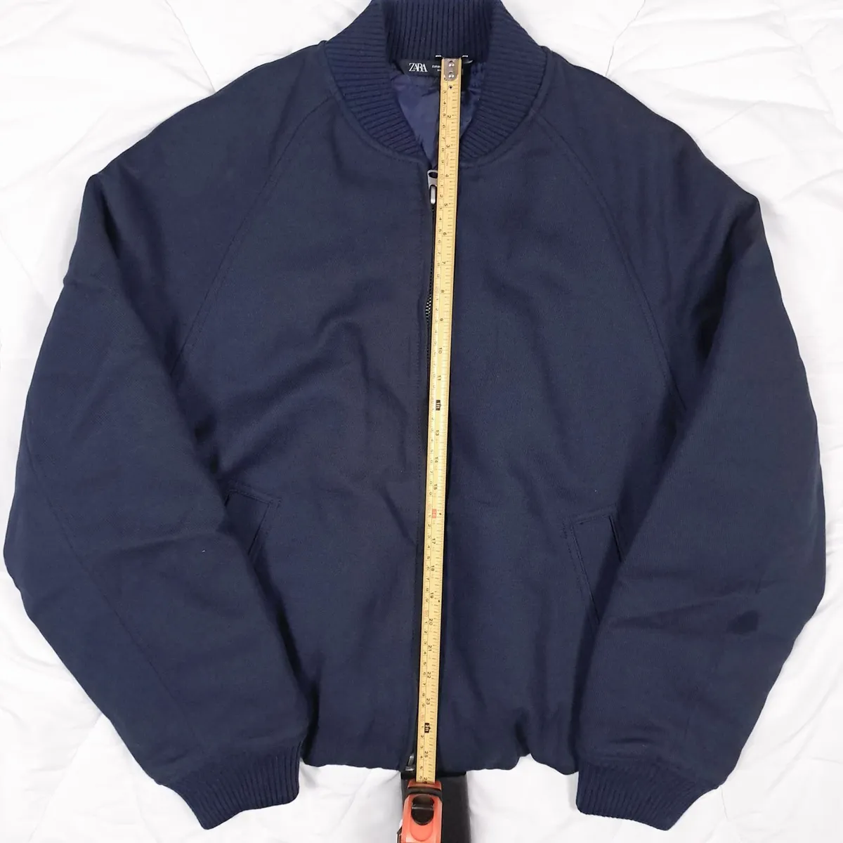 Zara Navy Blue Bomber Jacket Mens Padded Lined M - Image 4