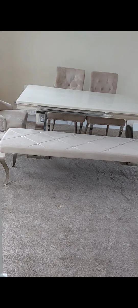 Marble Table chairs and bench - Image 2