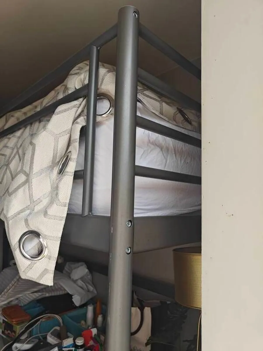 Loft bed with office desk beneath includes thick sprung mattress, very comfortable, frame can be fixed to the wall - Image 4