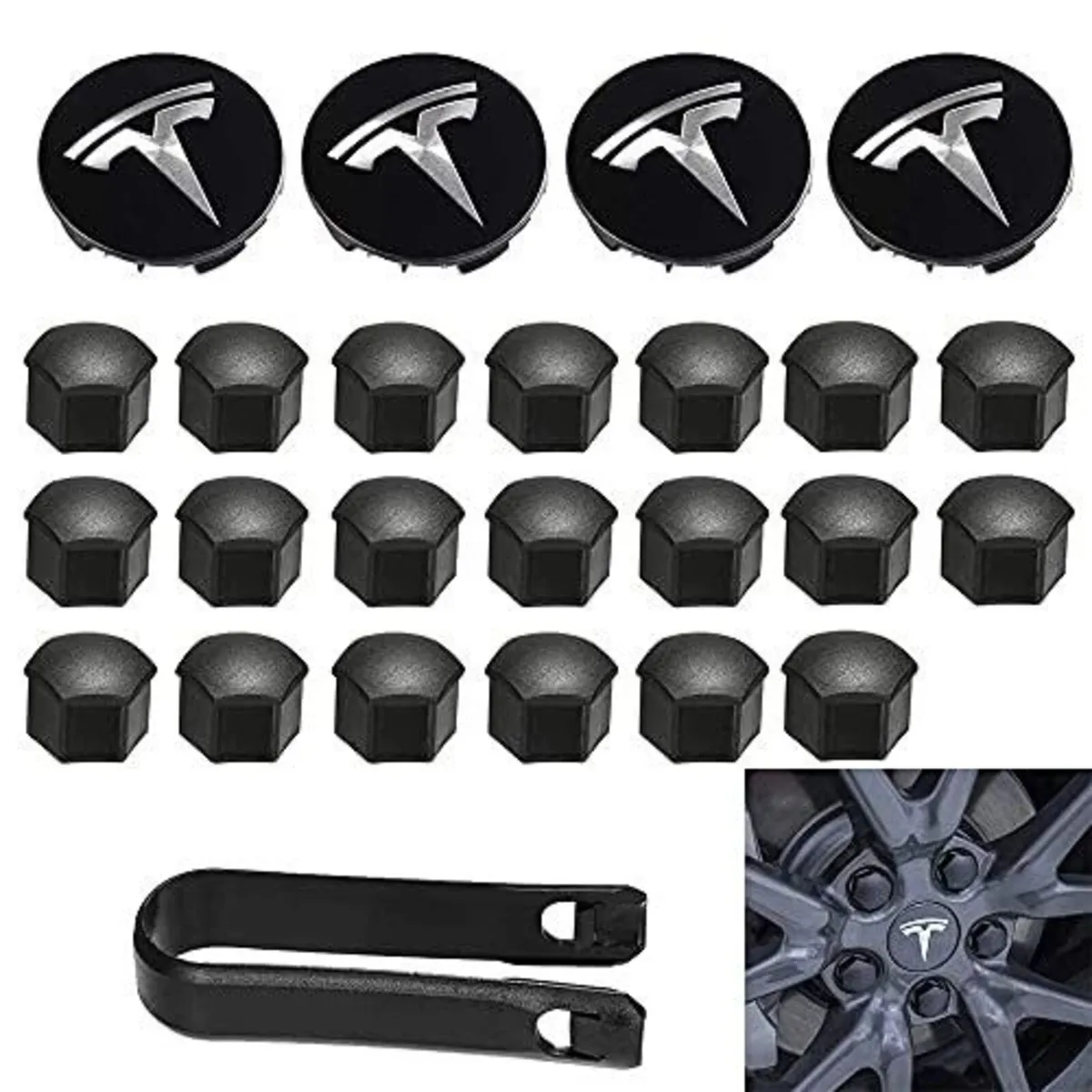 Tesla centre caps + nut covers (FREE POST) - Image 1