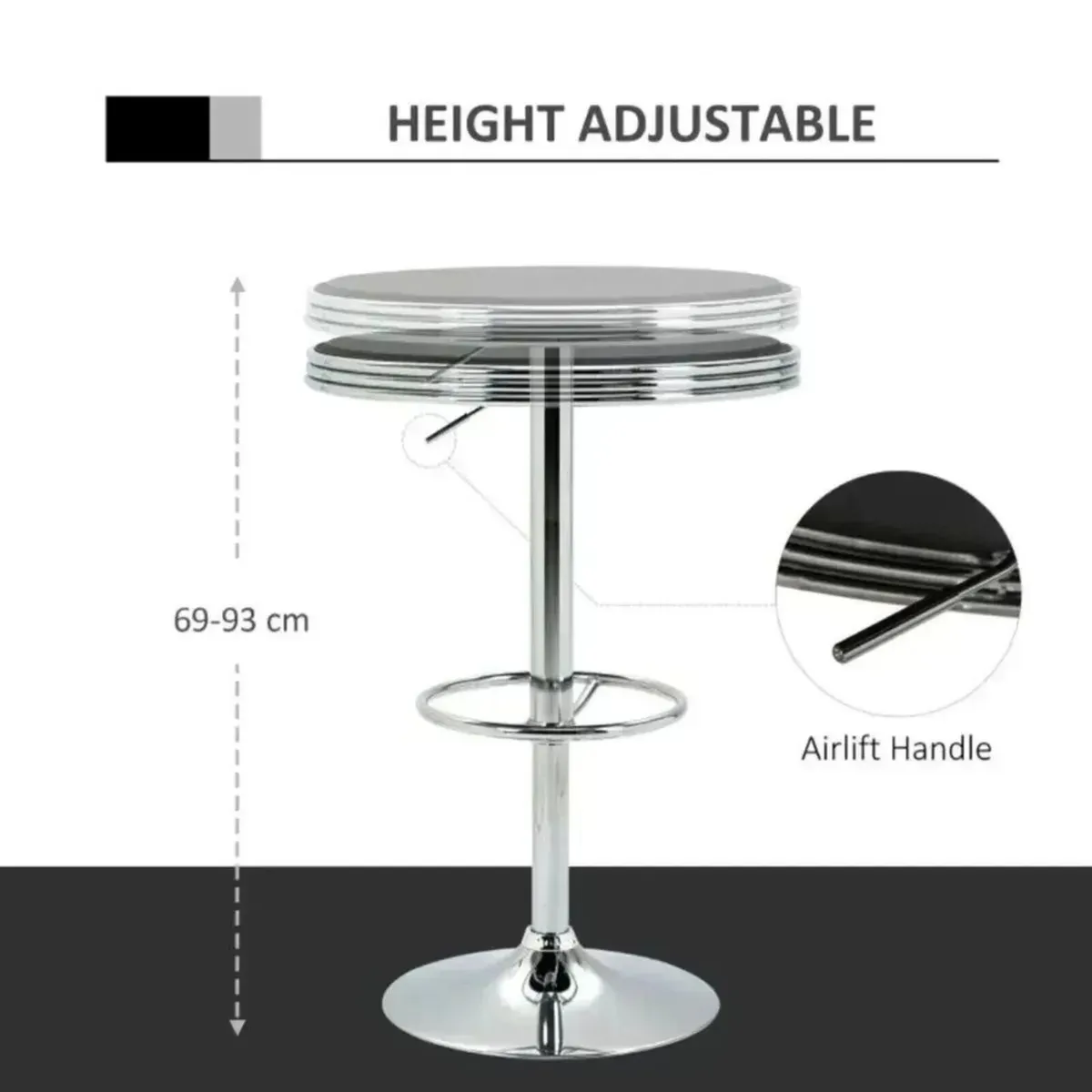 Table Faux Leather Cafe Bistro Round Black - Image 4