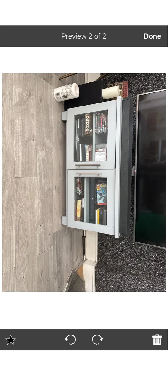 Grey TV Unit with Glass Doors
