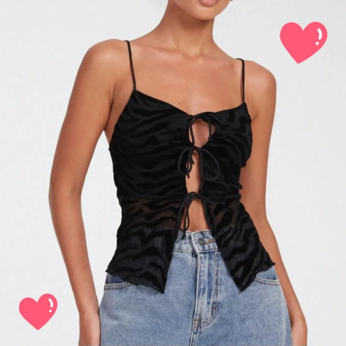 Motel Rocks Black Zebra Mesh Lace Up Cami Top S - Image 2