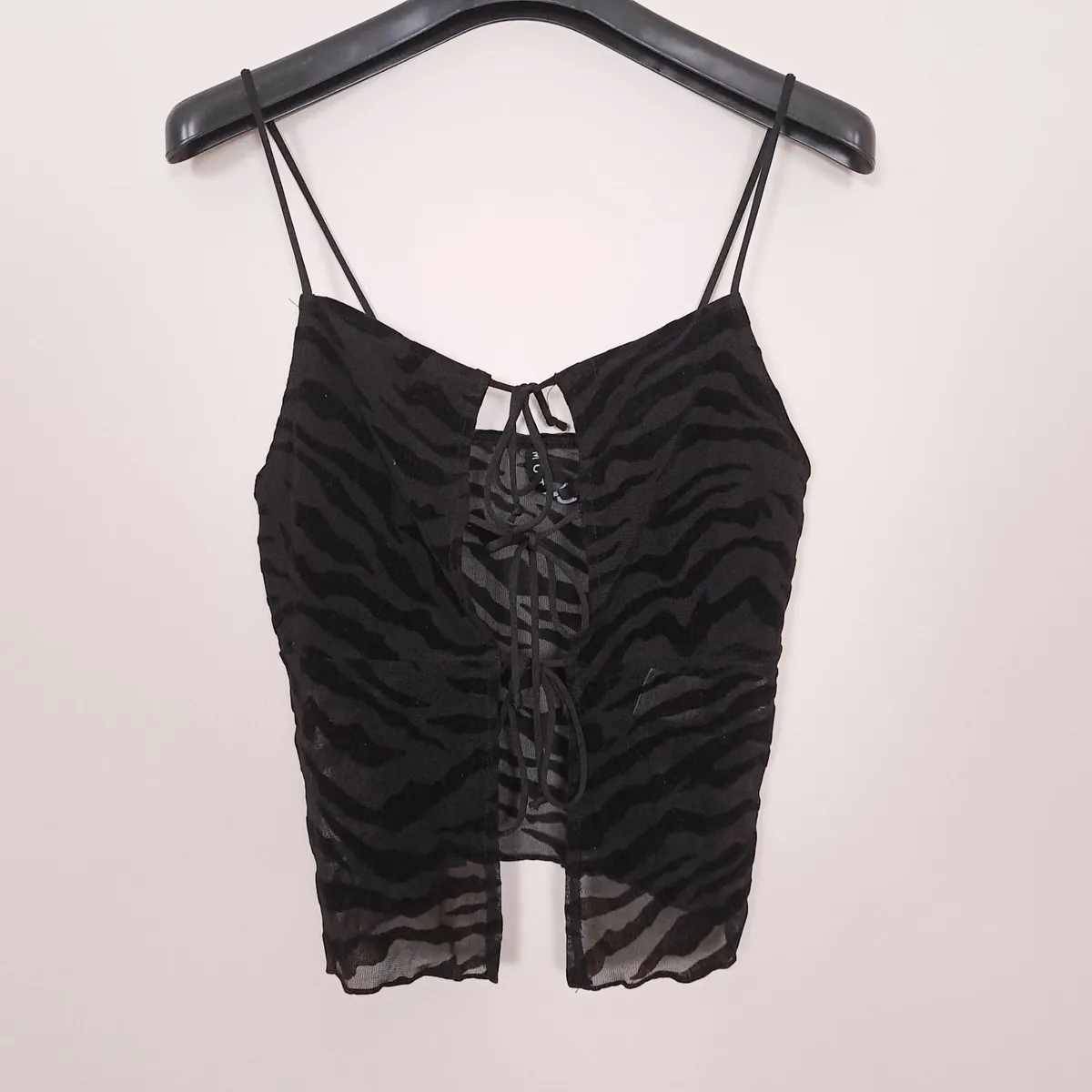 Motel Rocks Black Zebra Mesh Lace Up Cami Top S - Image 3