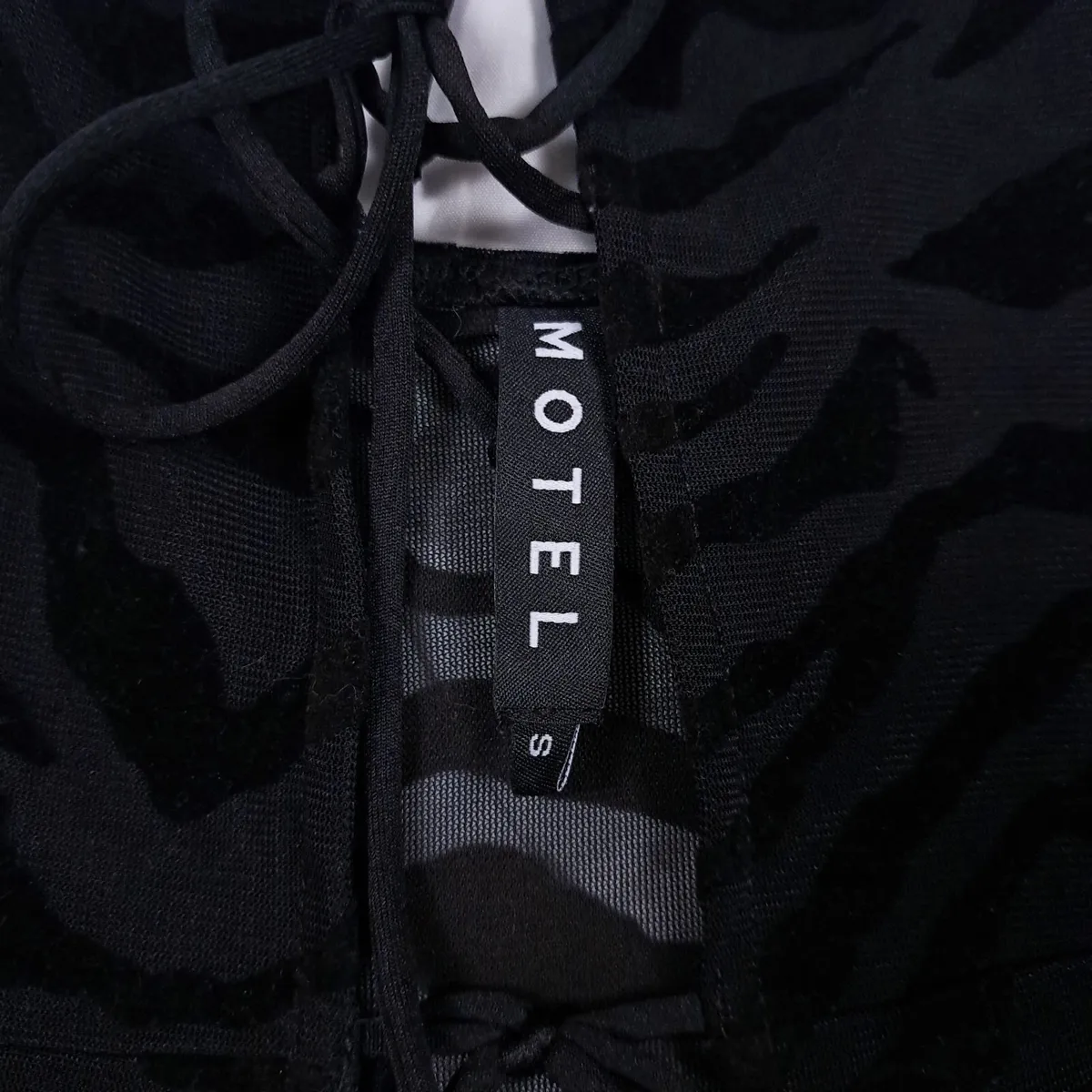 Motel Rocks Black Zebra Mesh Lace Up Cami Top S - Image 4