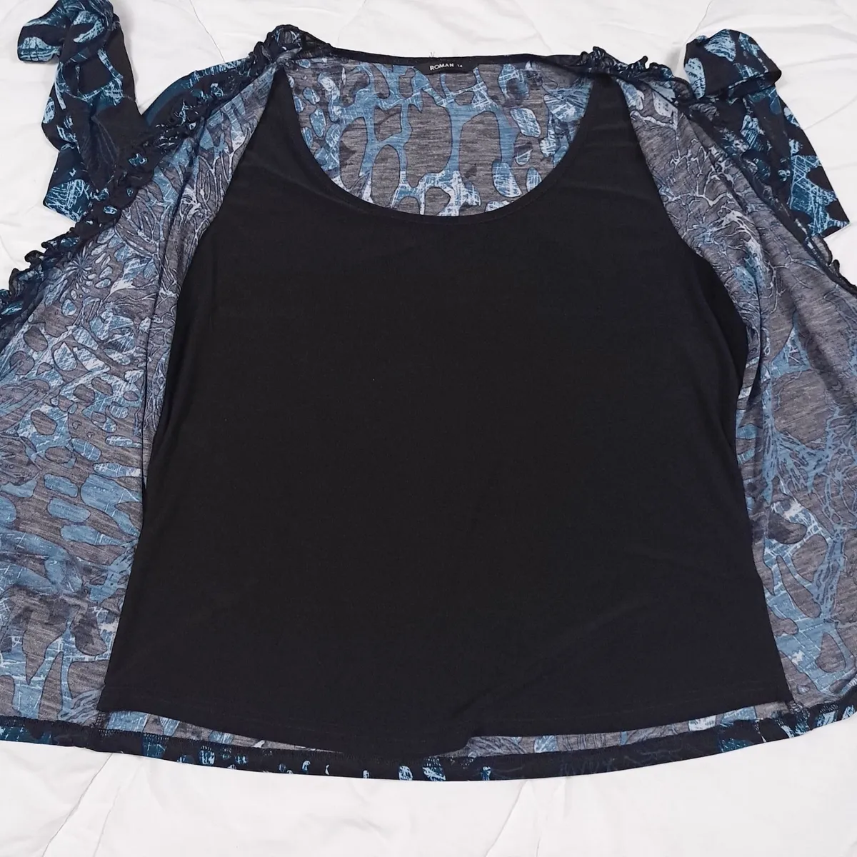 Roman Blue Black Abstract Ruffle Top 14UK/42EU - Image 2