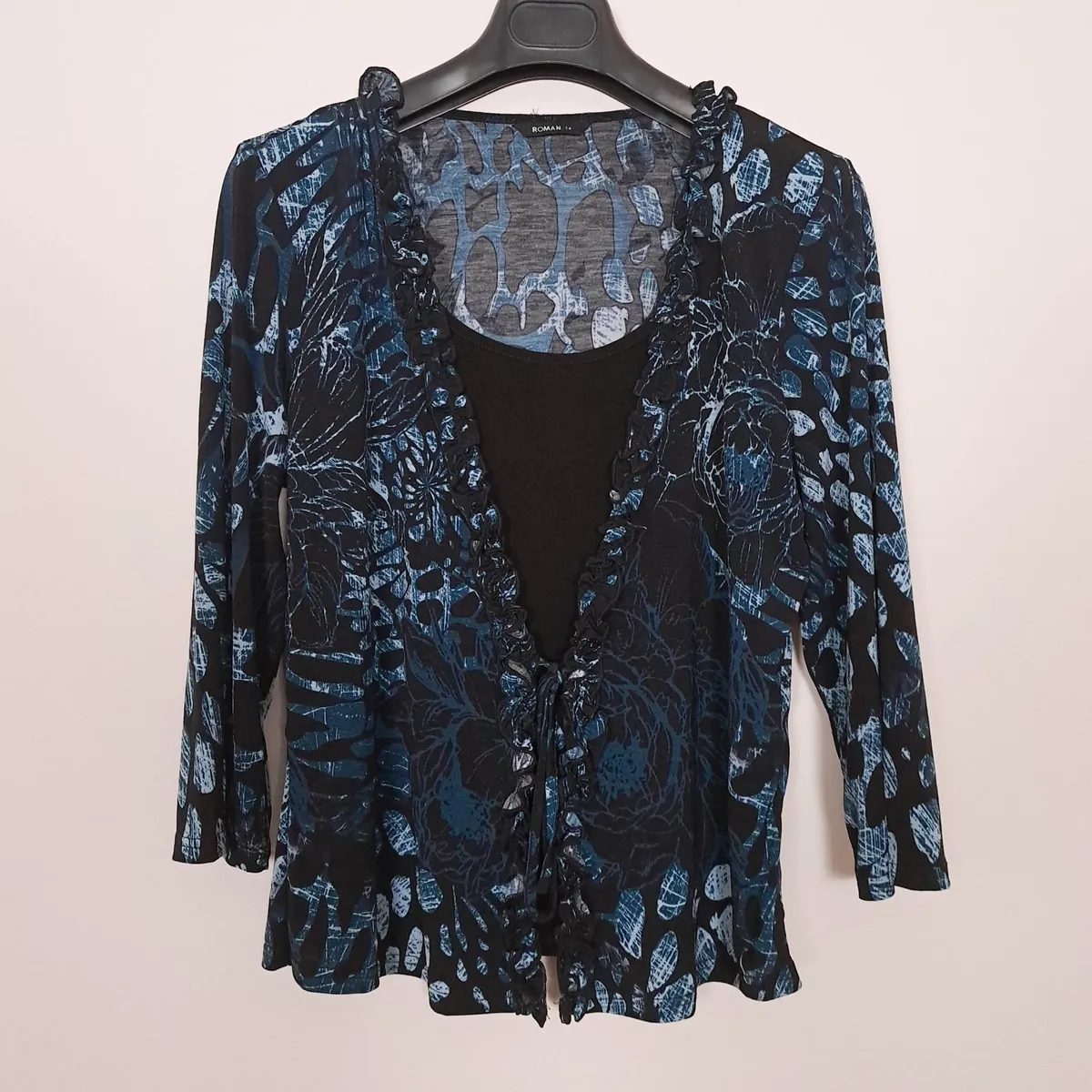 Roman Blue Black Abstract Ruffle Top 14UK/42EU - Image 3