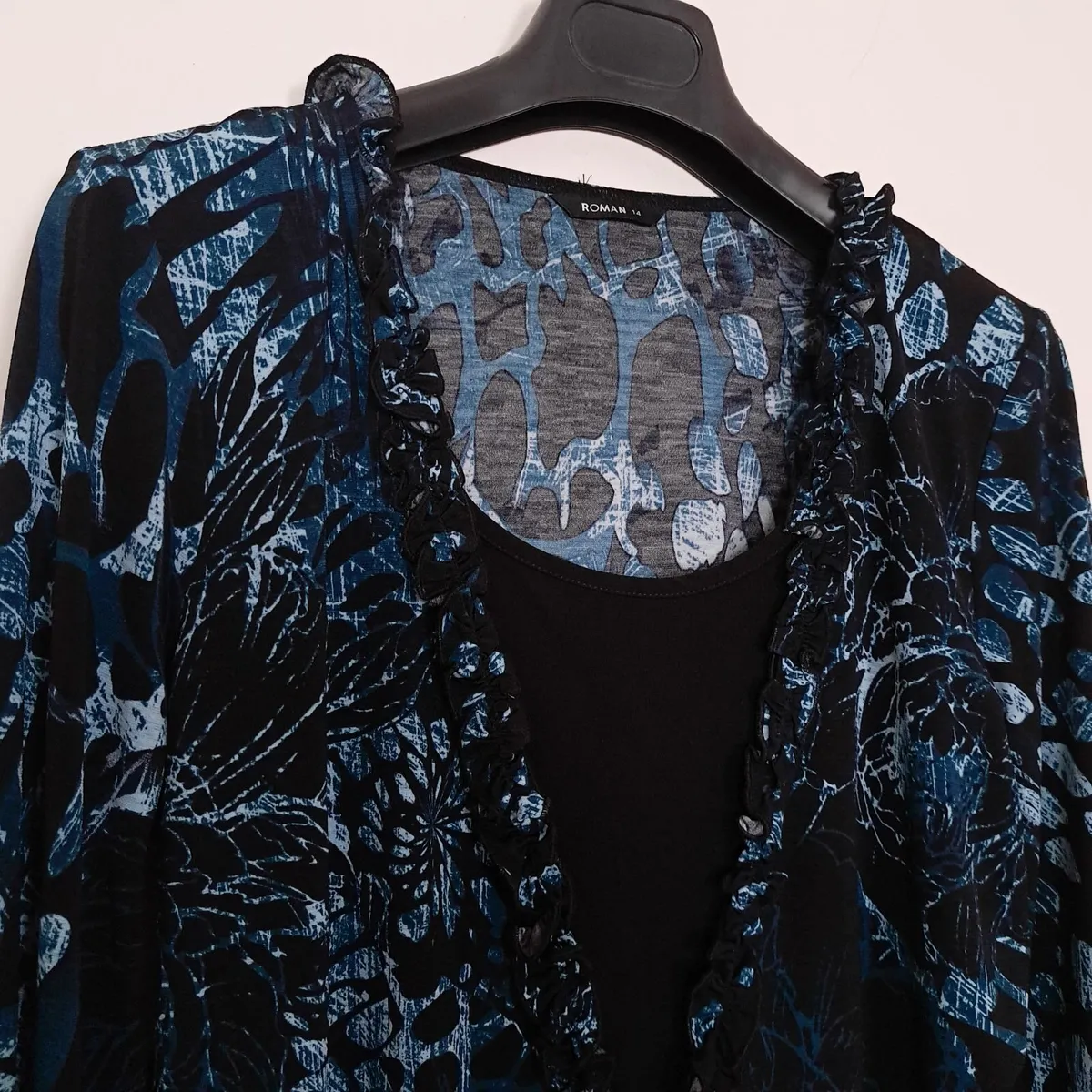 Roman Blue Black Abstract Ruffle Top 14UK/42EU - Image 4