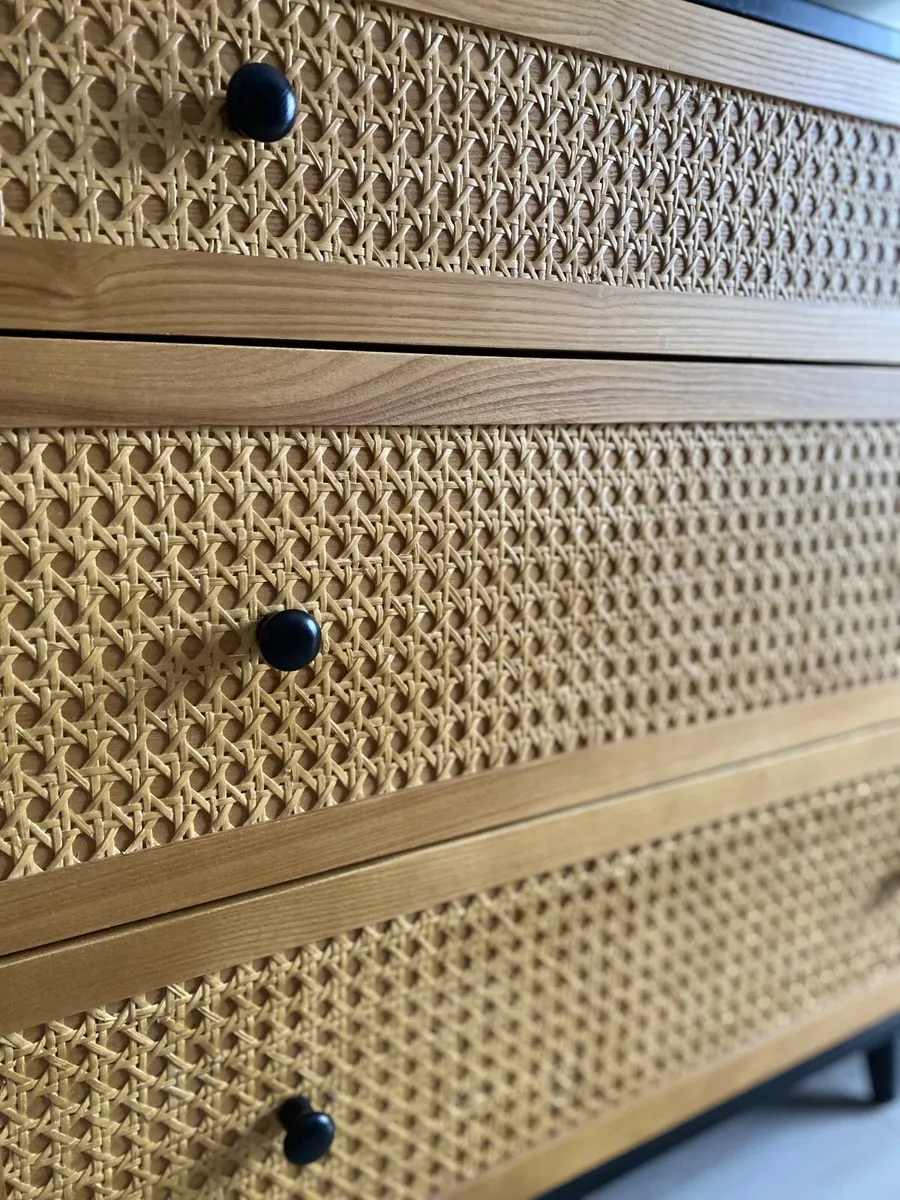 Matching Black & Rattan Chest of Drawers, Set of 2 - Image 2