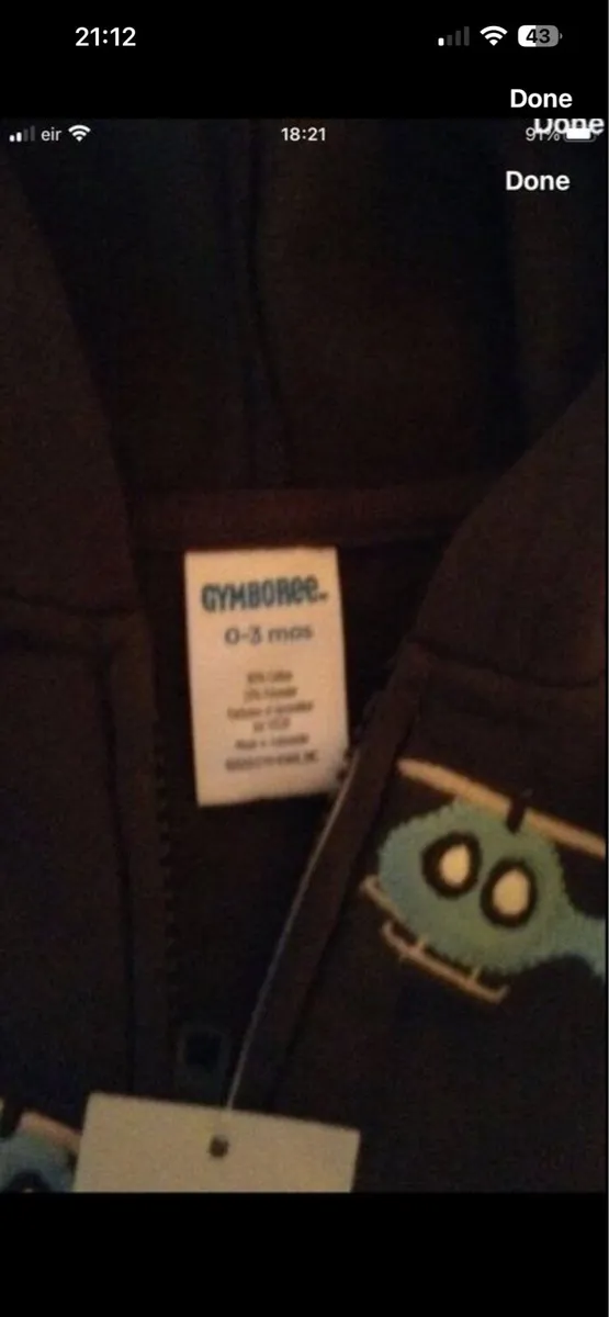 Boys BNWT Gymboree hoodie 0/3 mths €5 - Image 3