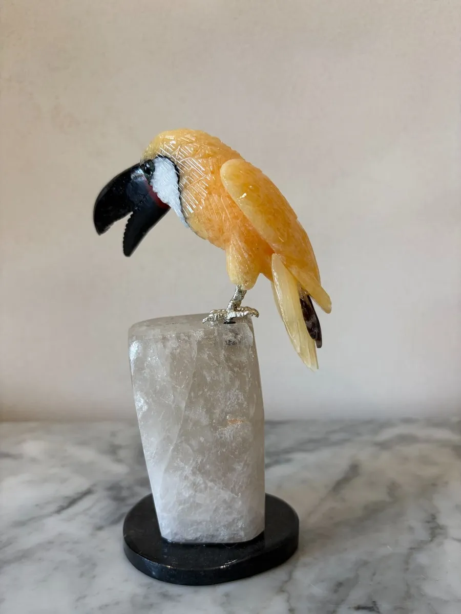 🦜 Hand-Carved Gemstone Toucan on Raw Quartz - Image 3