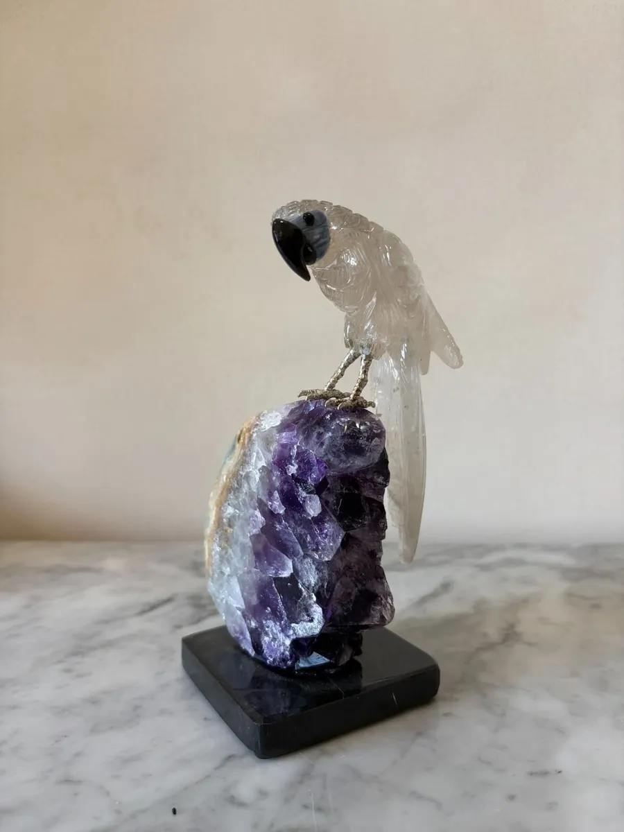 🪨 Clear Quartz Parrot on Deep Purple Amethyst - Image 4