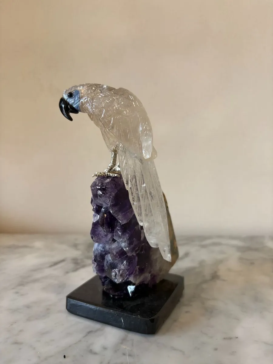 🪨 Clear Quartz Parrot on Deep Purple Amethyst - Image 3