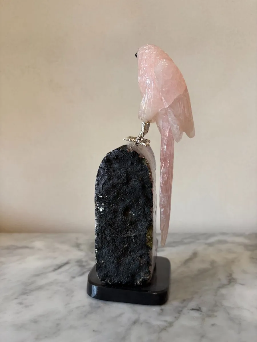 🌸 Rose Quartz Parrot on Large Amethyst Geode - Image 2