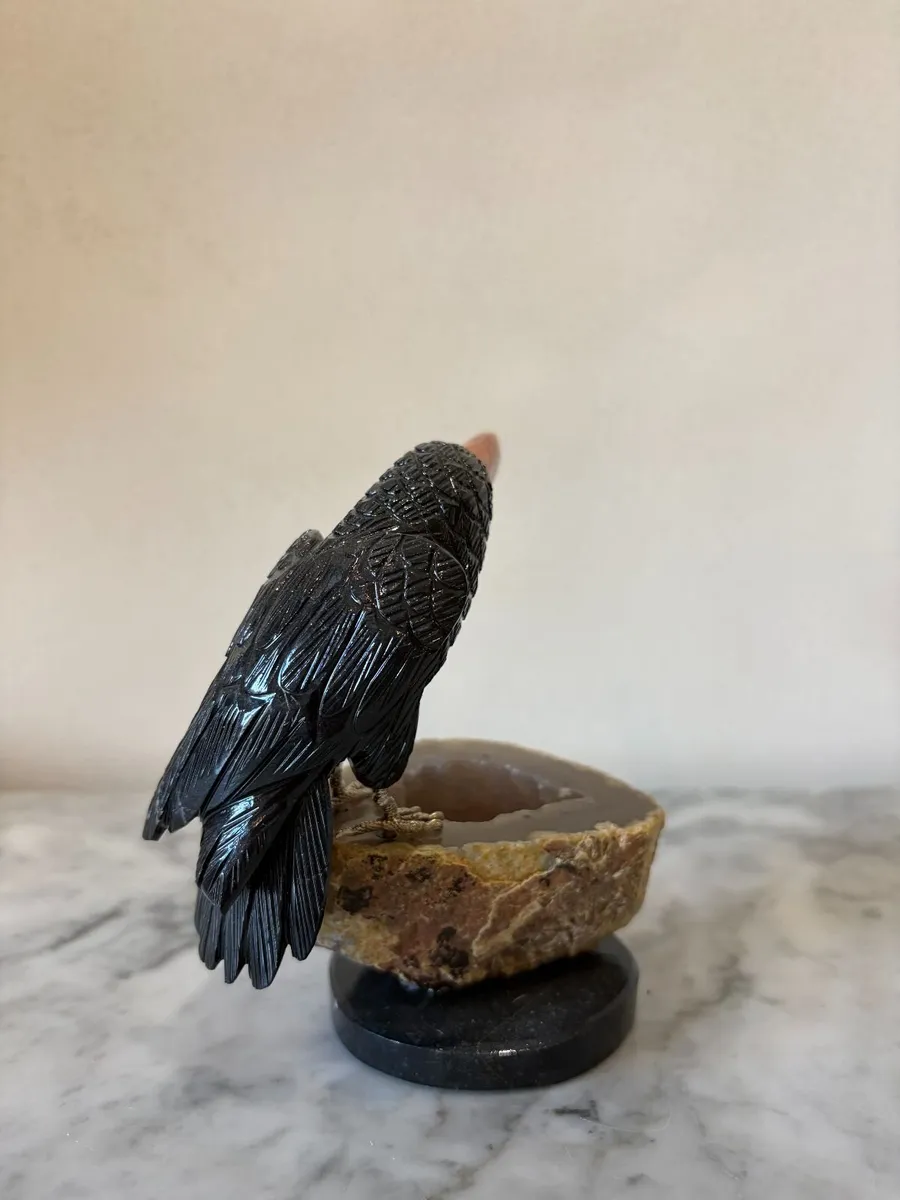 Hand-Carved Gemstone Toucan on Agate Geode Base - Image 3