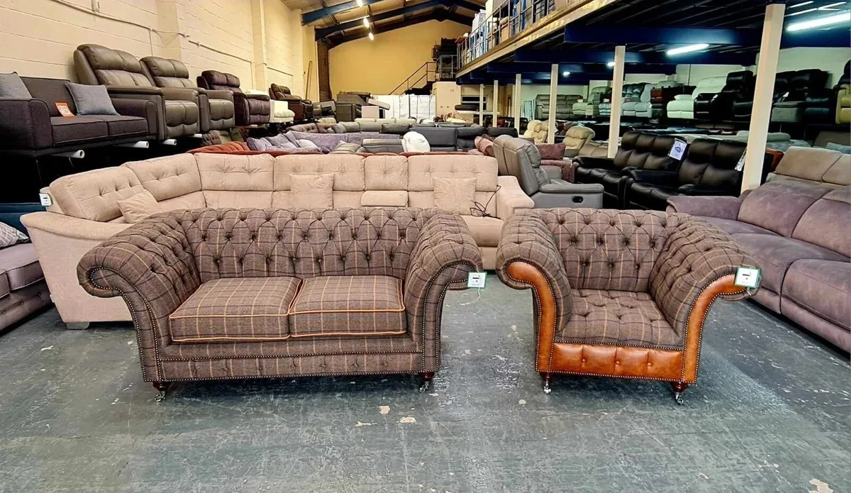 Chester club fabric 2 seater sofa and armchair - Image 1
