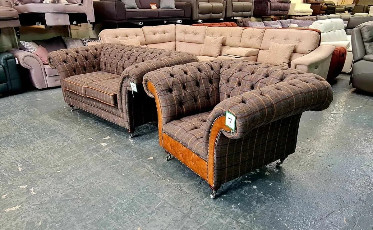Chester club fabric 2 seater sofa and armchair - Image 2
