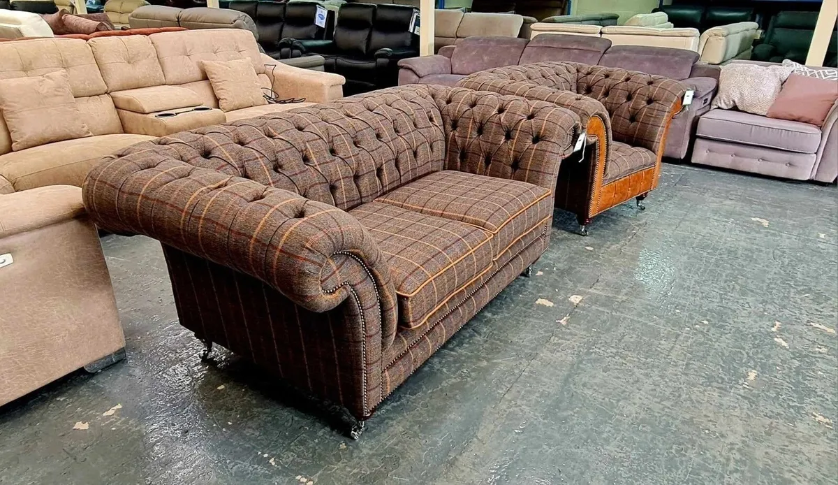 Chester club fabric 2 seater sofa and armchair - Image 3