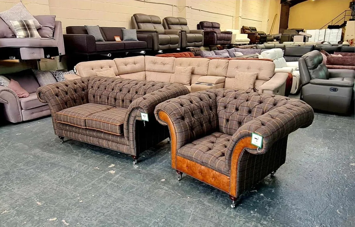 Chester club fabric 2 seater sofa and armchair - Image 4
