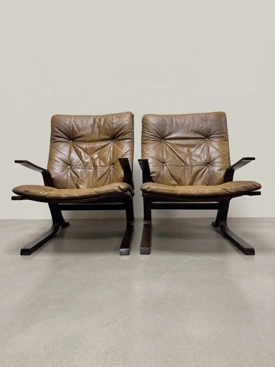 Superb Mid-Century Norwegian Lounge Chairs with Footstool Attributed to Elsa & Nordahl Solheim - Image 1