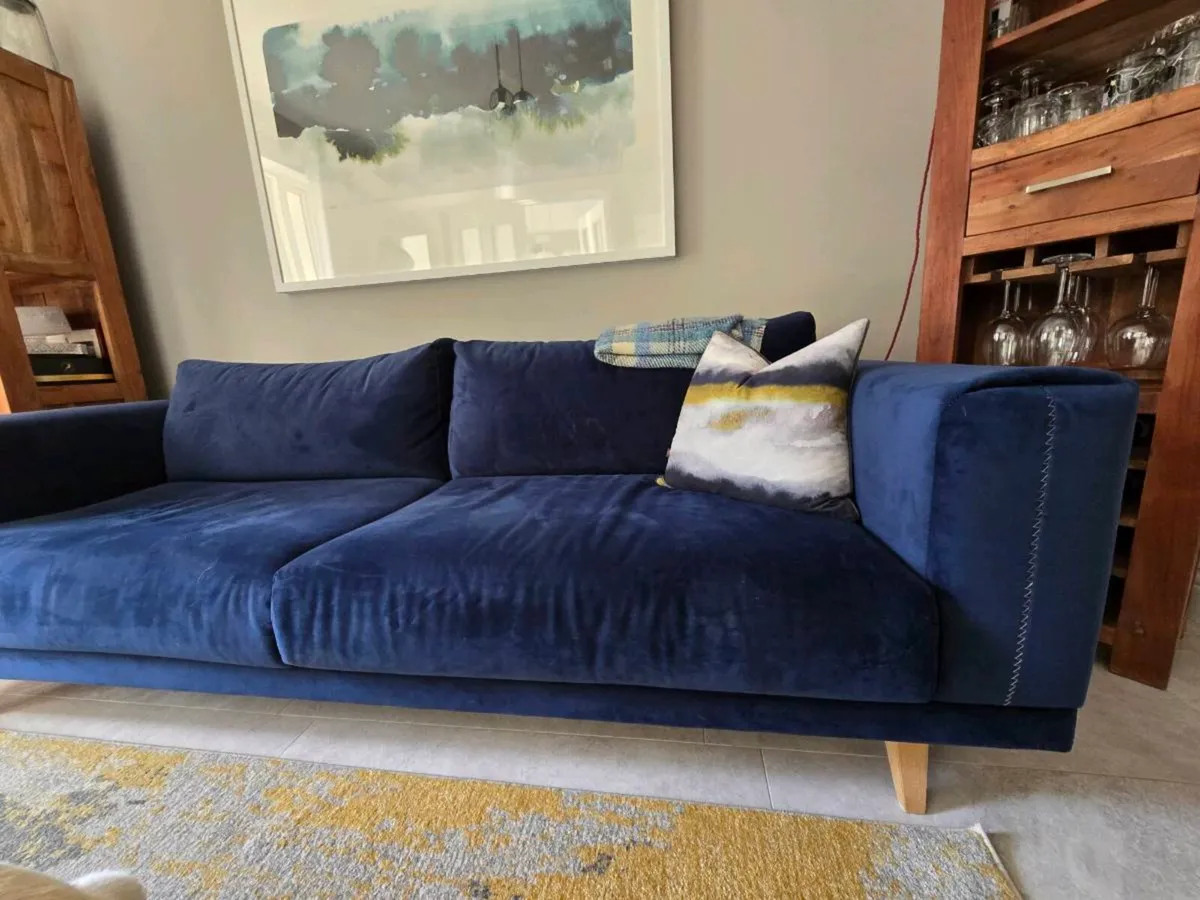 Contemporary Navy Blue Velvet Sofa - Image 1