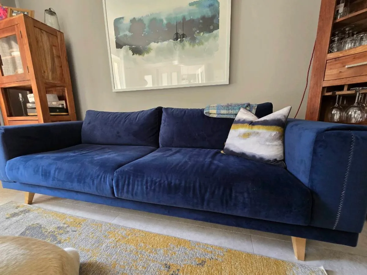 Contemporary Navy Blue Velvet Sofa - Image 2