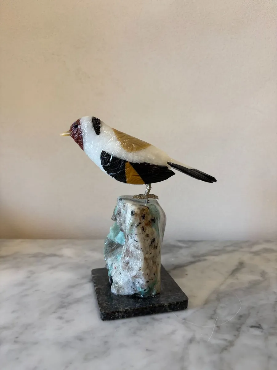 🌾 Hand-Carved Gemstone Goldfinch - Image 1