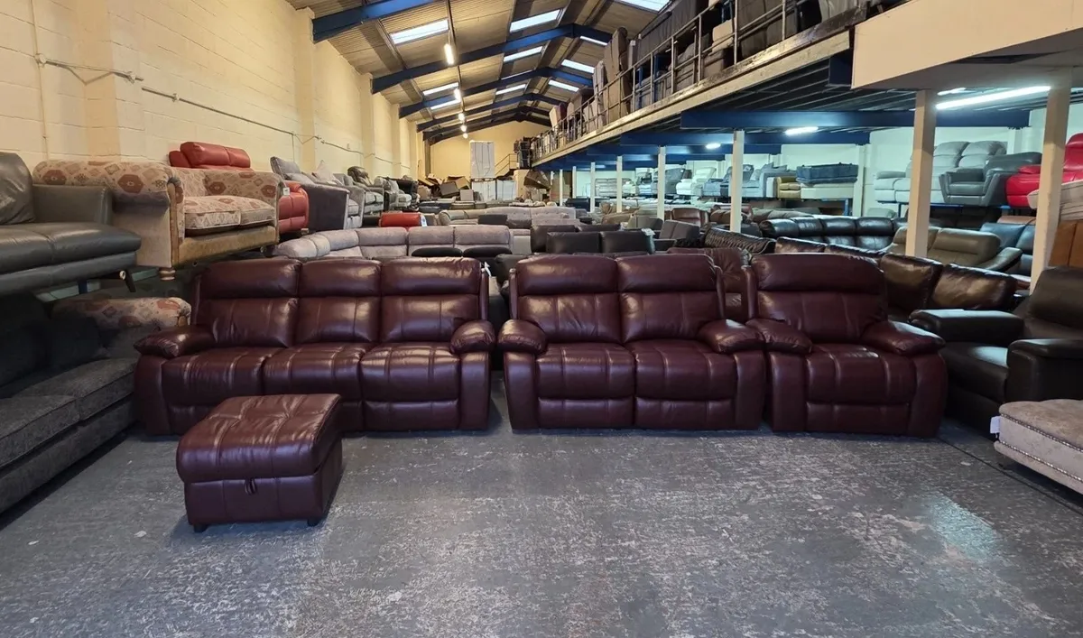 Moreno burgundy leather electric sofa set - Image 1
