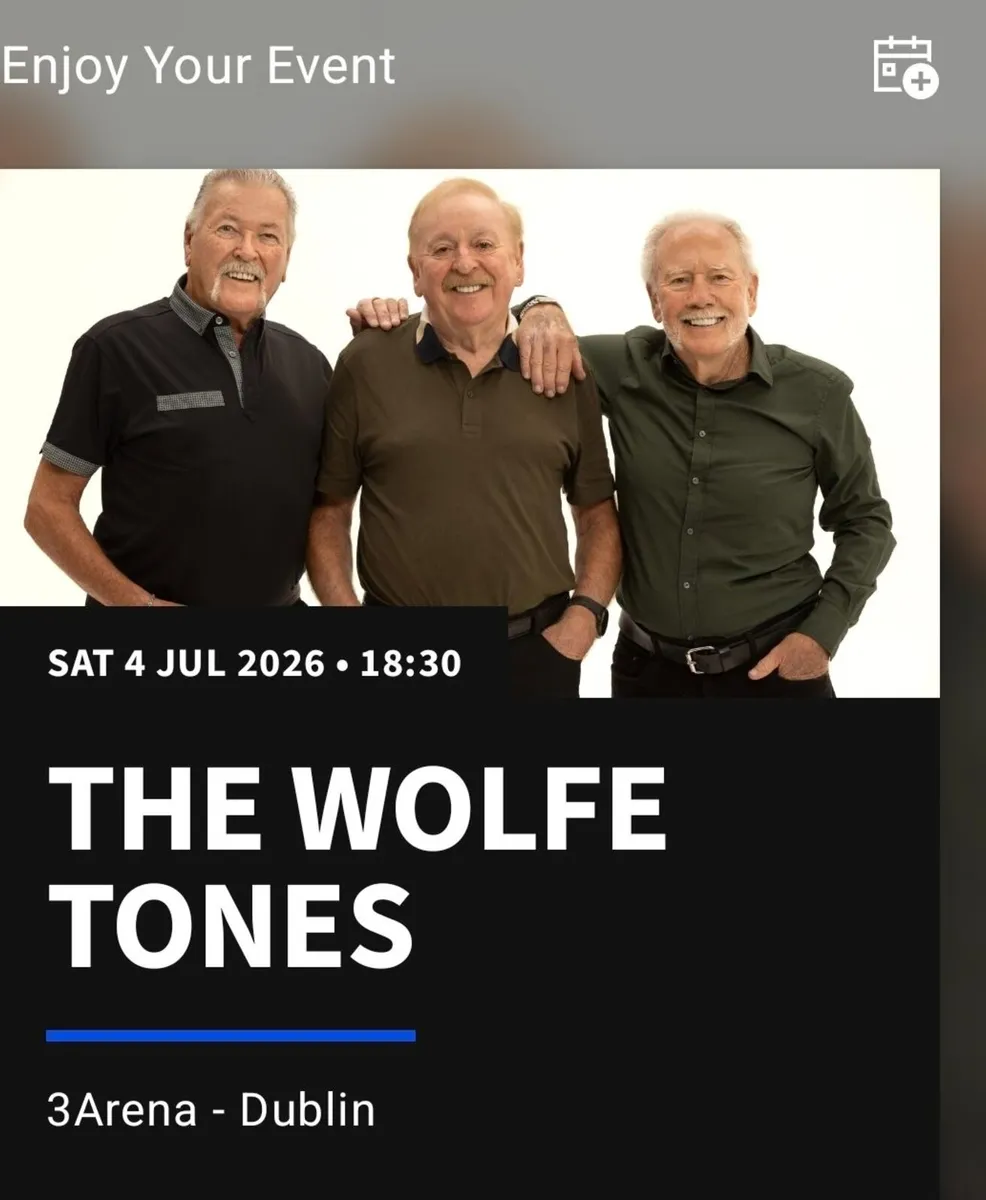 Wolf Tone Seated Ticket Sat 4 of July  - 2 for €70 - Image 1