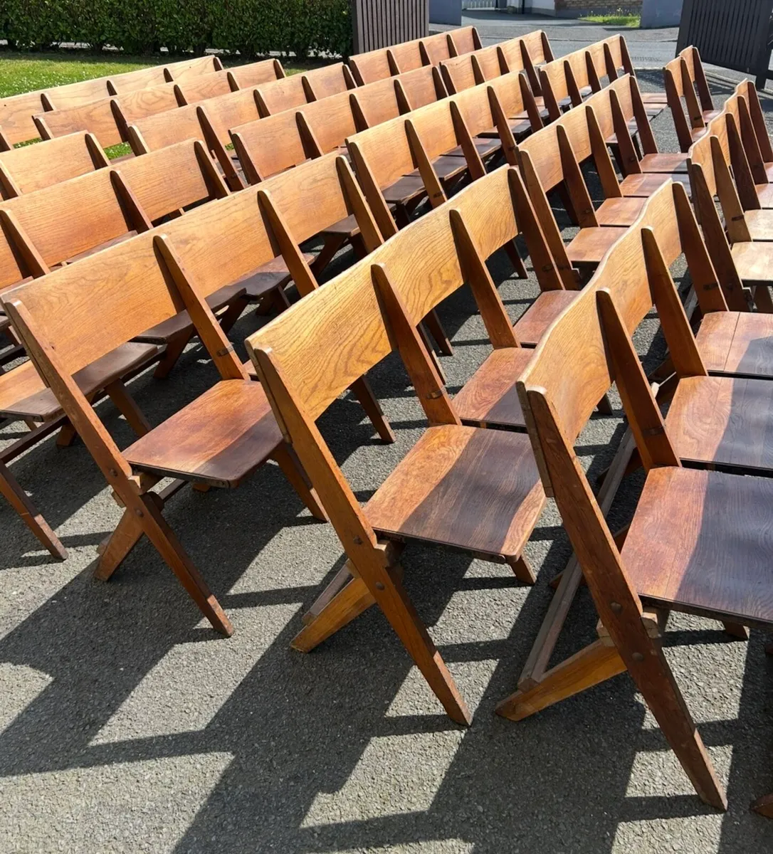 Antique 1930s solid oak church benches chairs - Image 2