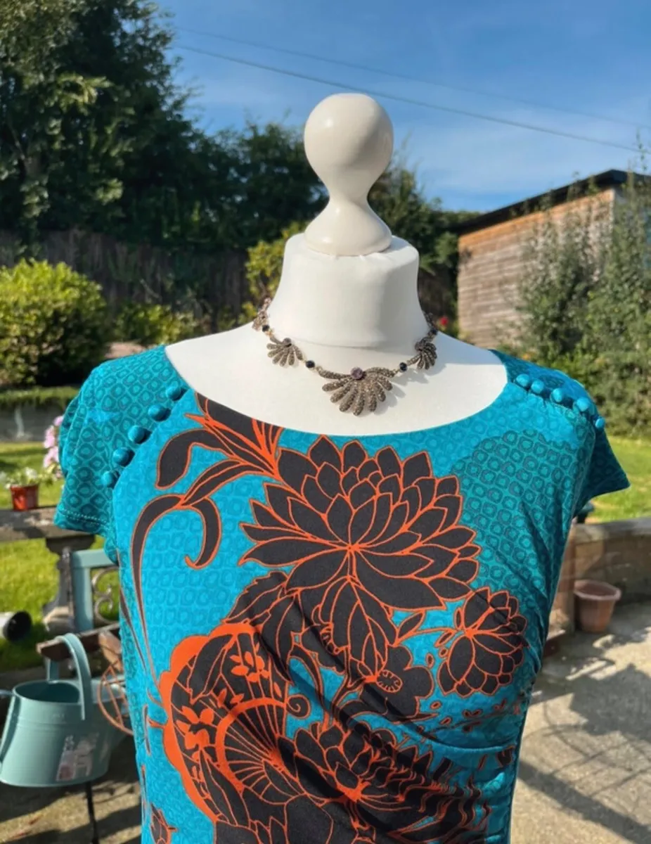 M & S Chinese Style Teal Dress Size 16 - Image 2