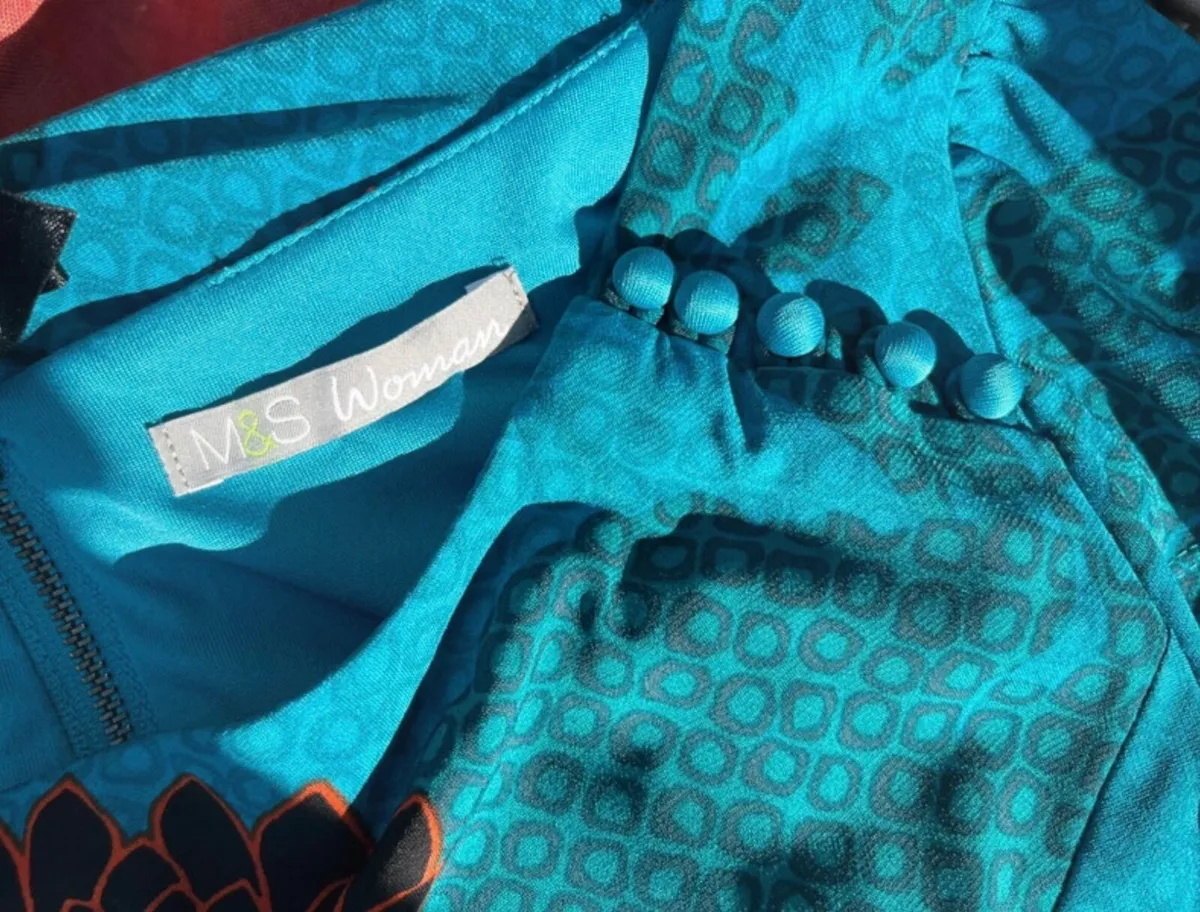 M & S Chinese Style Teal Dress Size 16 - Image 3