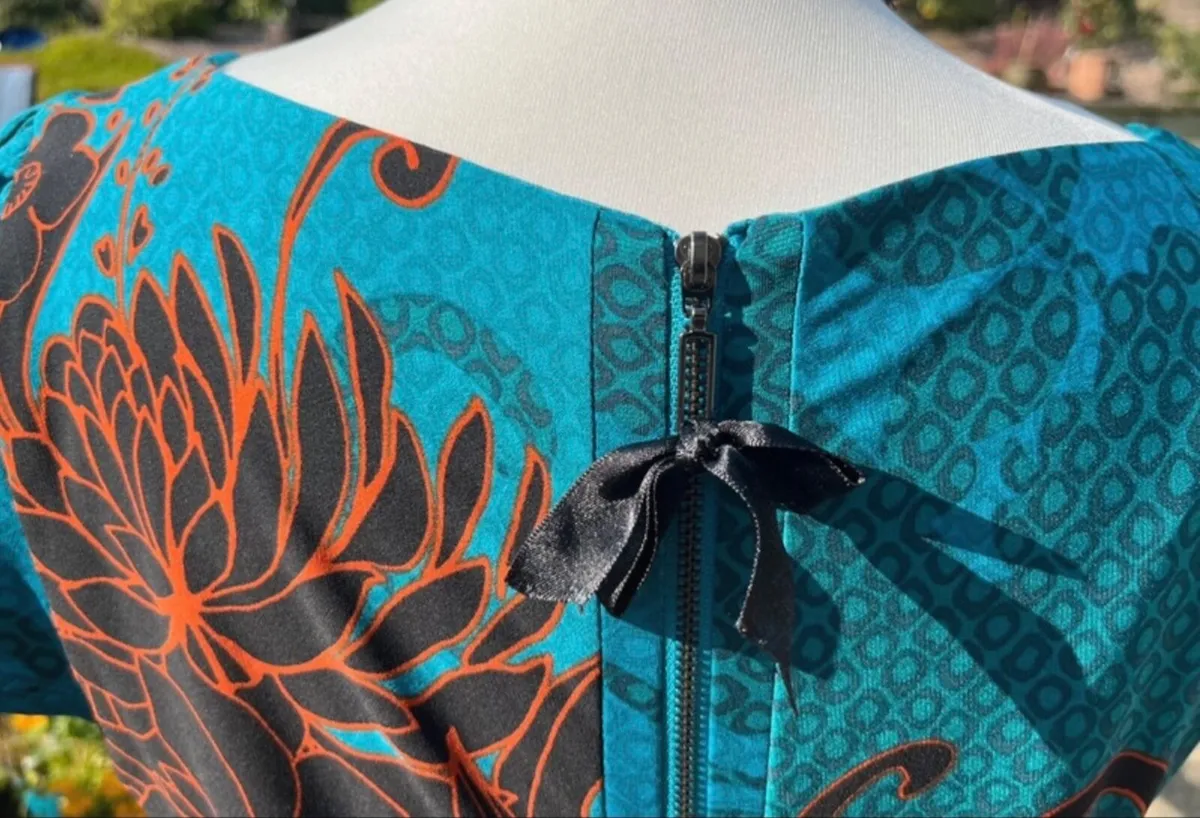 M & S Chinese Style Teal Dress Size 16 - Image 4