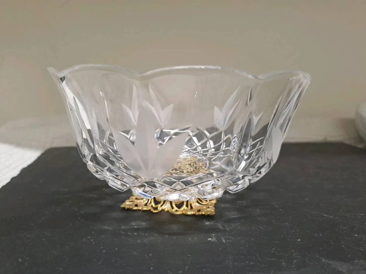 Vintage Cut Crystal Decorative Bowl with Gold-Tone - Image 1