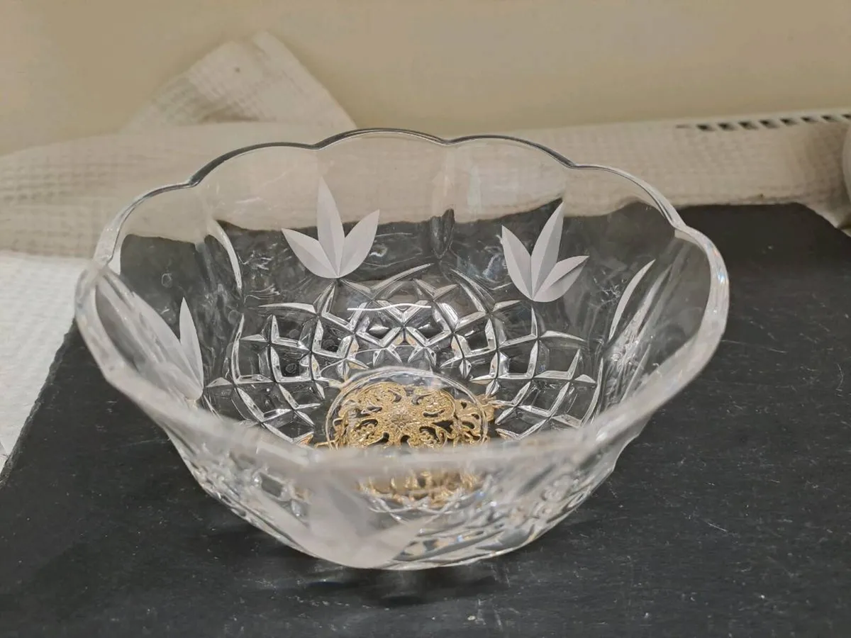 Vintage Cut Crystal Decorative Bowl with Gold-Tone - Image 2